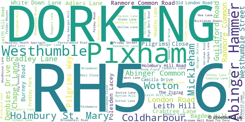 A word cloud for the RH5 6 postcode